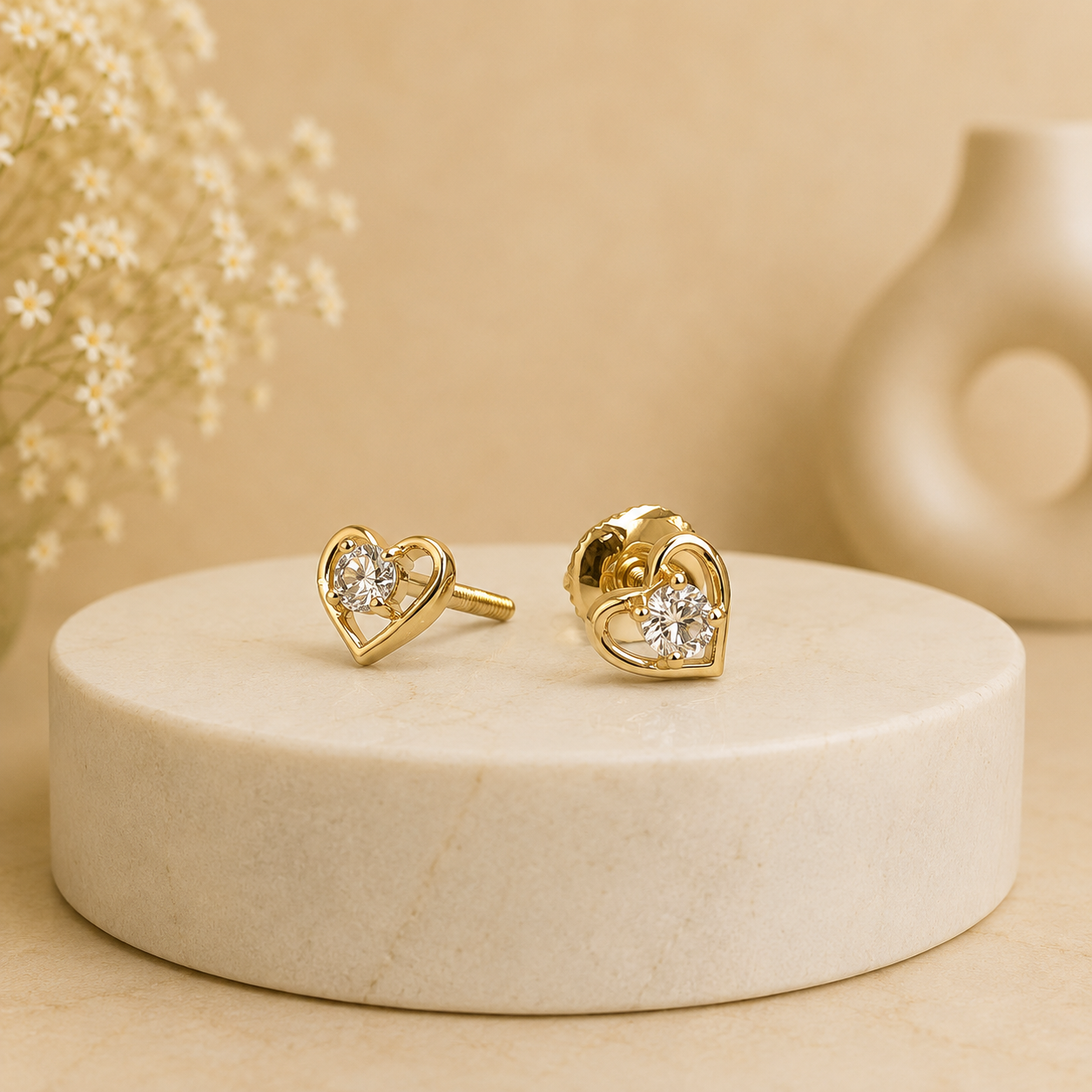 💖 Golden Heart Crystal Studs