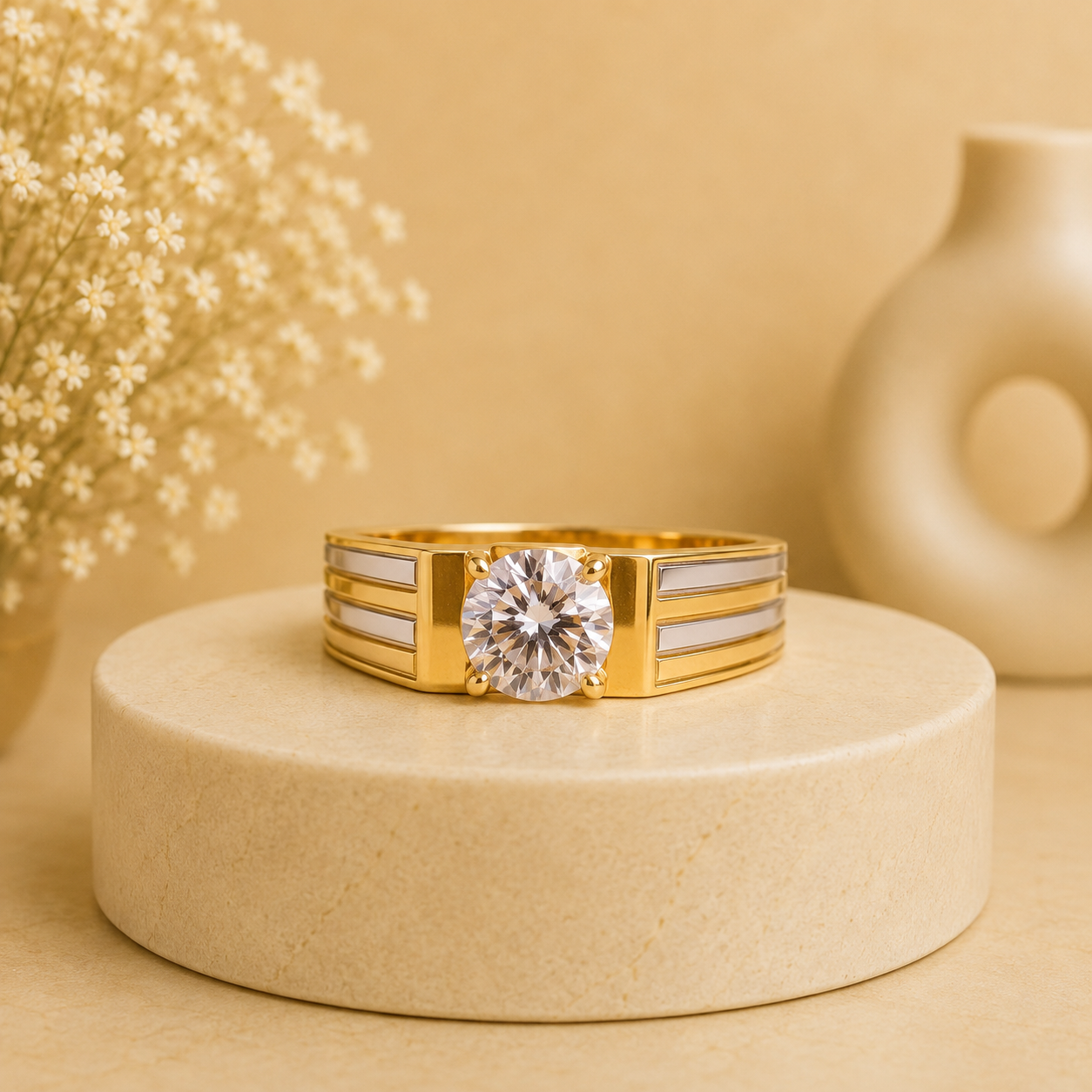 ✨ Golden Diamond Statement Ring