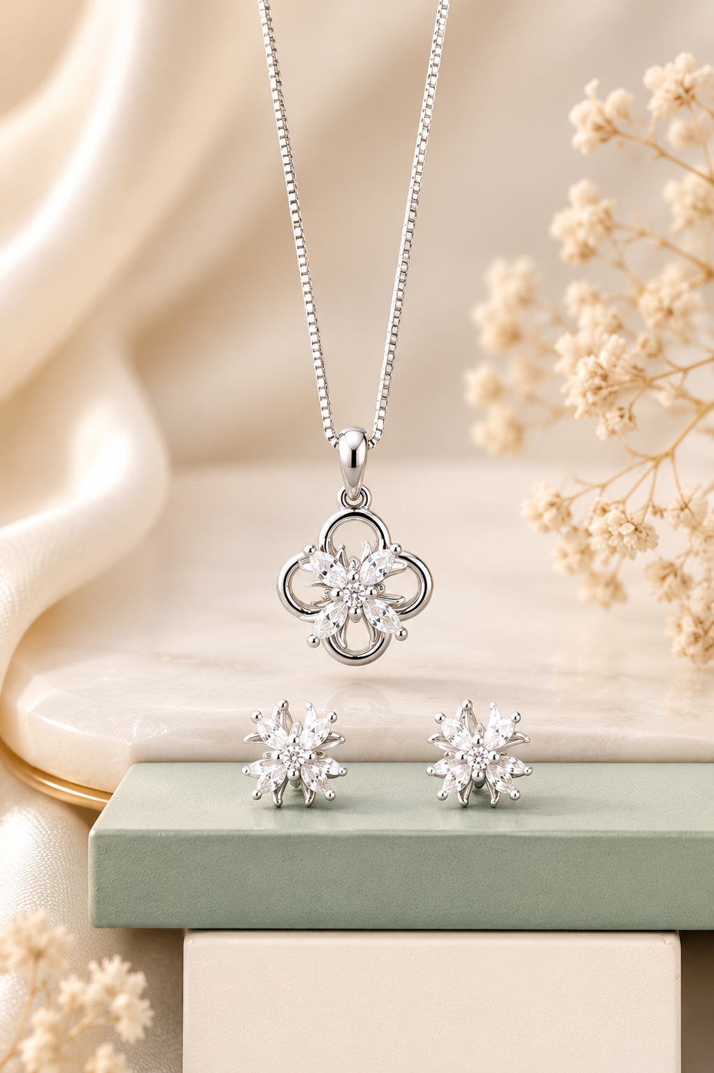 🌸 Floral Crystal Jewelry Set