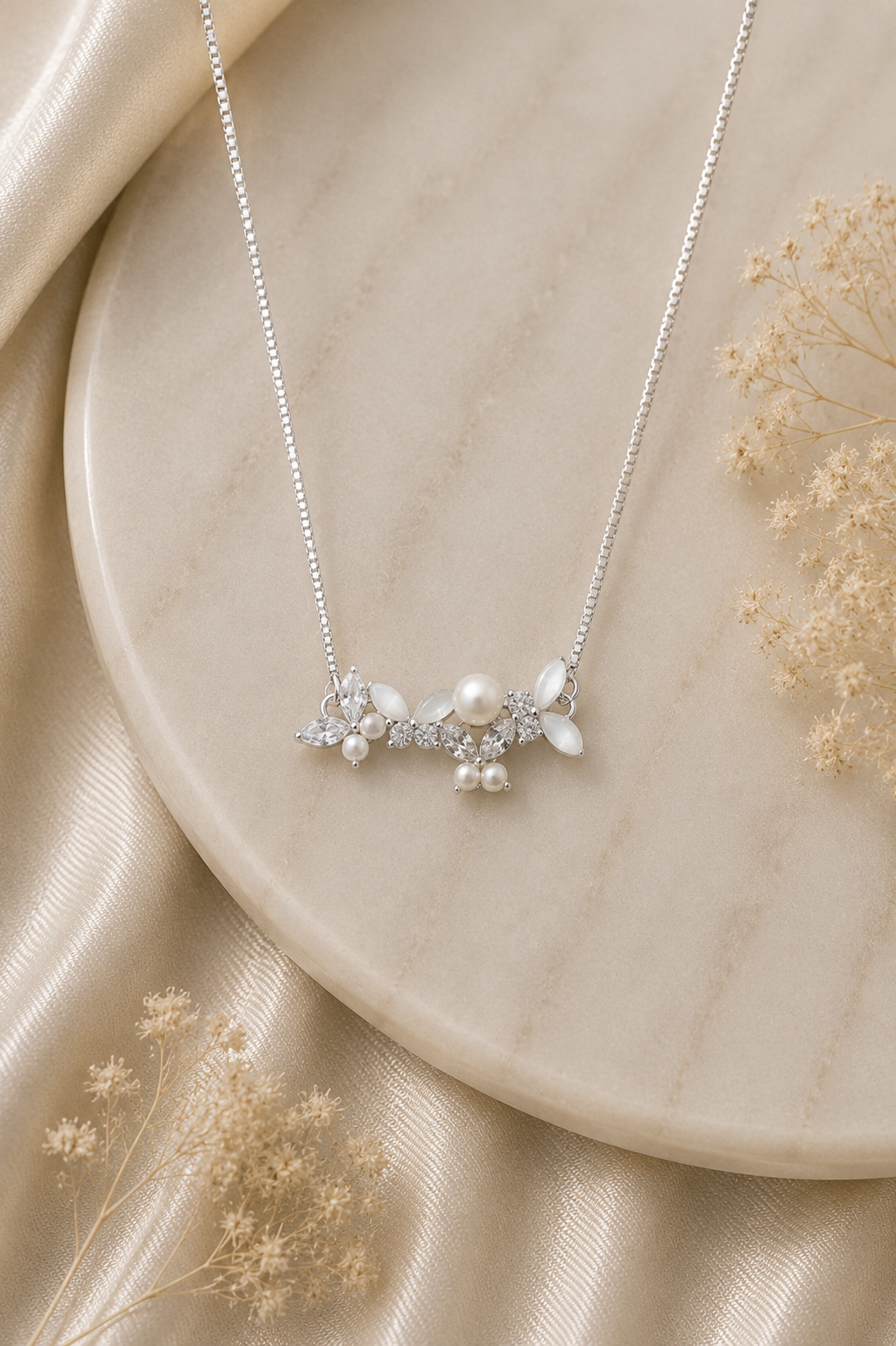 Pearl & Crystal Floral chain