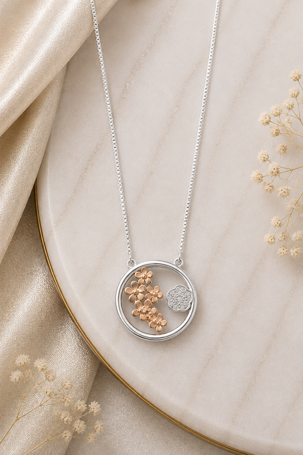 🌸 Rose Gold Floral Circle chain