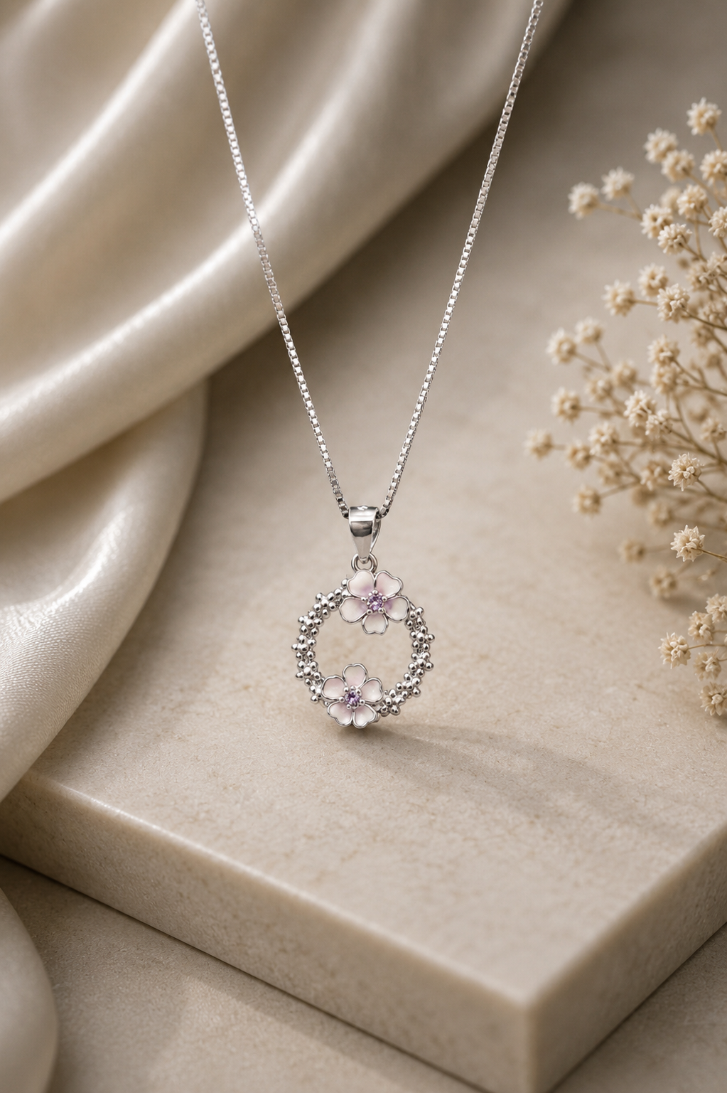 Floral Silver Pendant chain