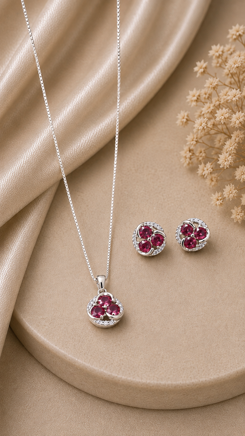 Ruby Trio Floral Jewelry chain set