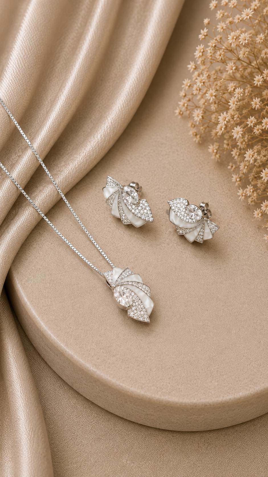 Elegant Crystal Bow chain & Earrings Set