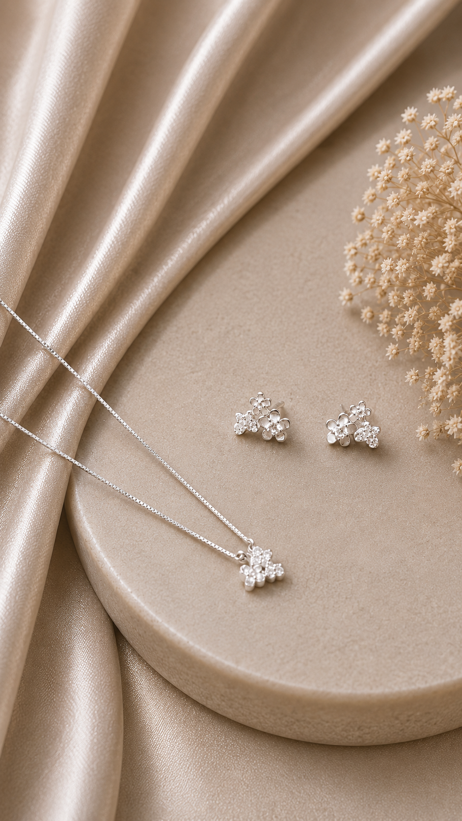 Floral Crystal Pendant & Earrings Set