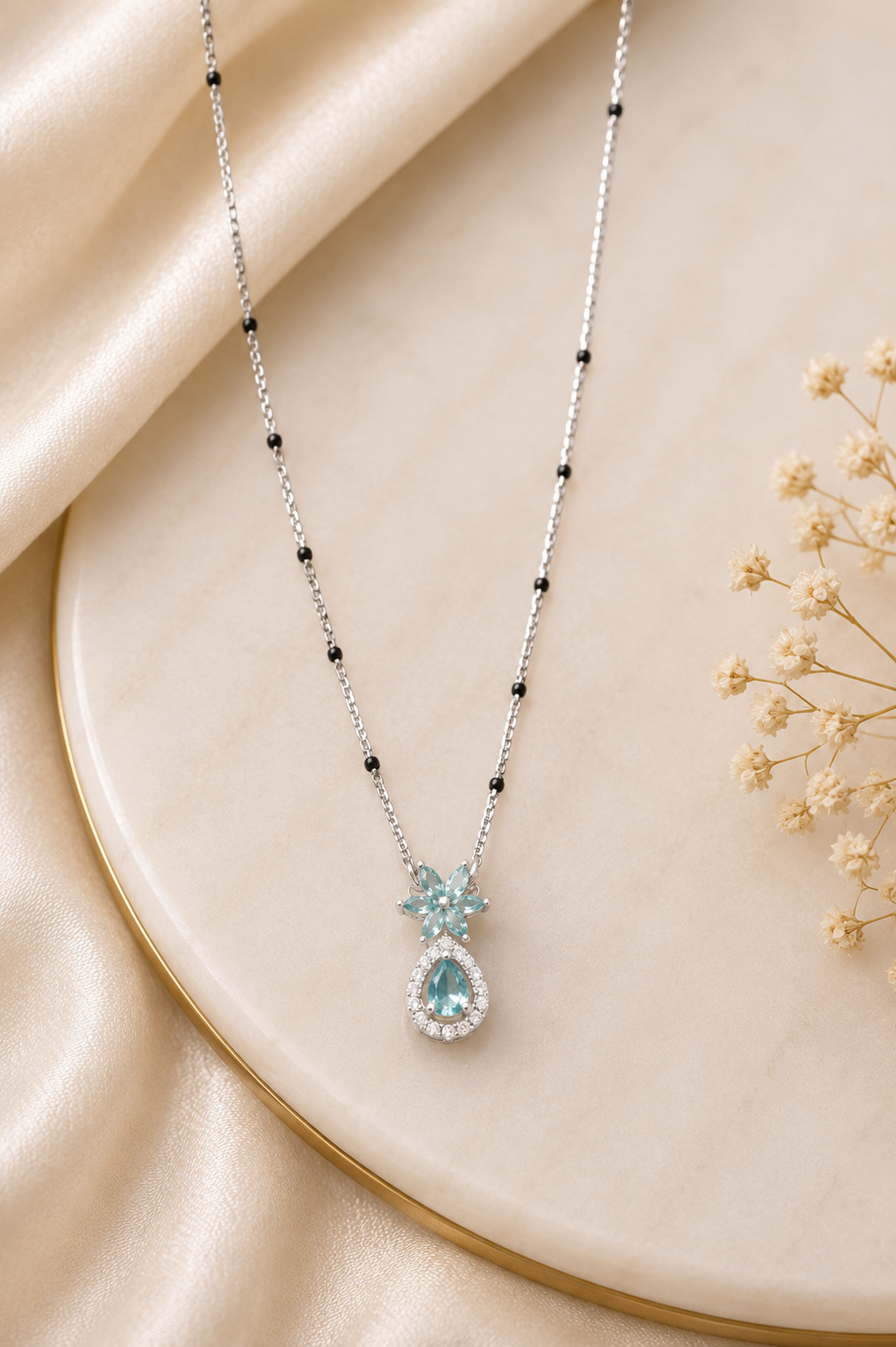 Aqua Blue Floral Mangalsutra