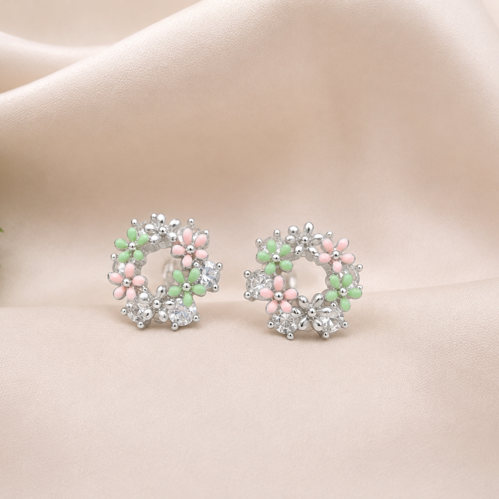 Pastel Floral Crystal Stud Earrings
