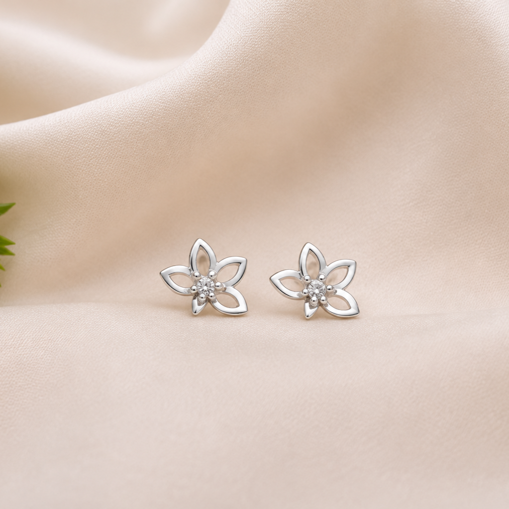 Silver Floral Stud Earrings