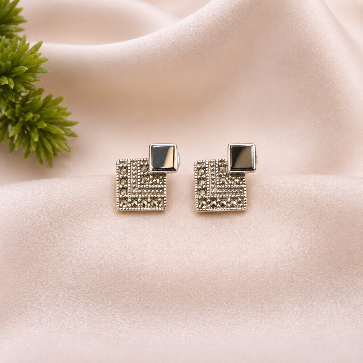 Elegant Silver Square Stud Earrings