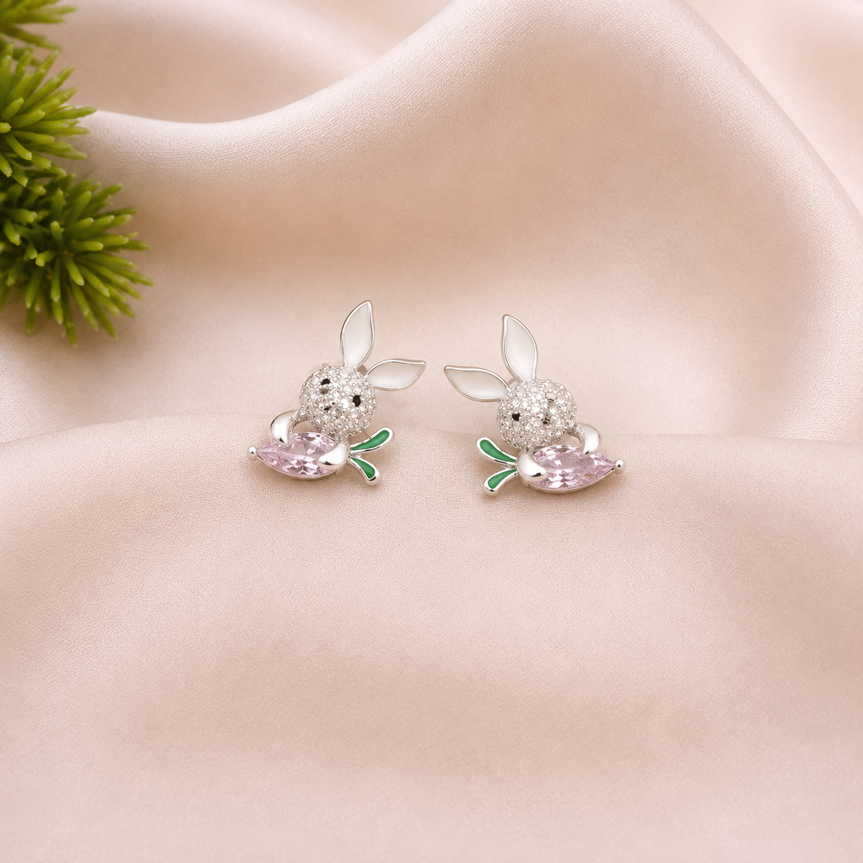 Silver Rabbit Crystal Stud Earrings