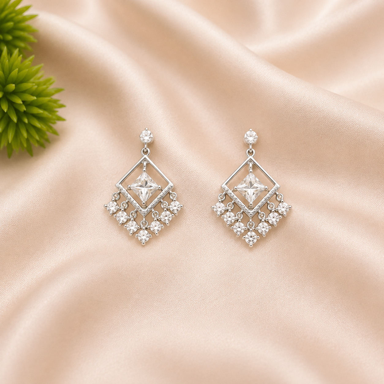 Diamond-Cut Square Crystal Earrings
