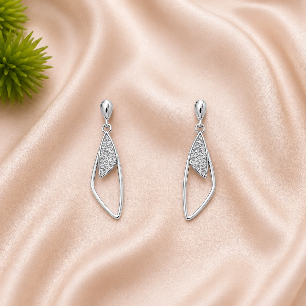 Silver Leaf-Design Drop Earrings
