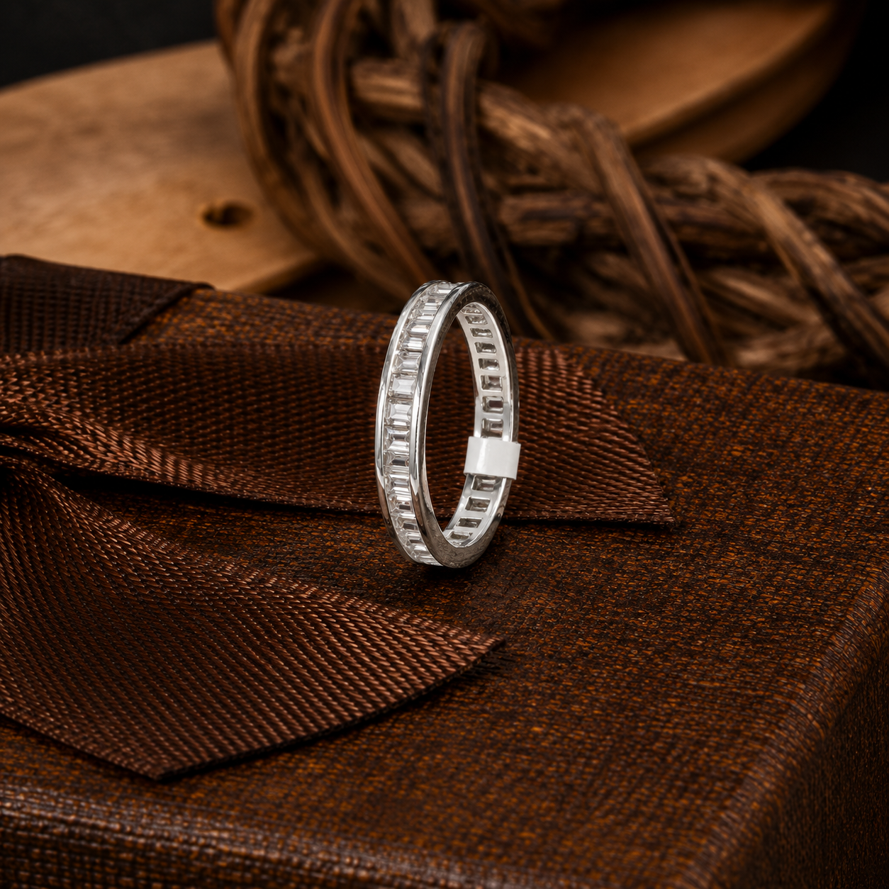 Elegant Silver Rectangular-Cut Crystal Band Ring