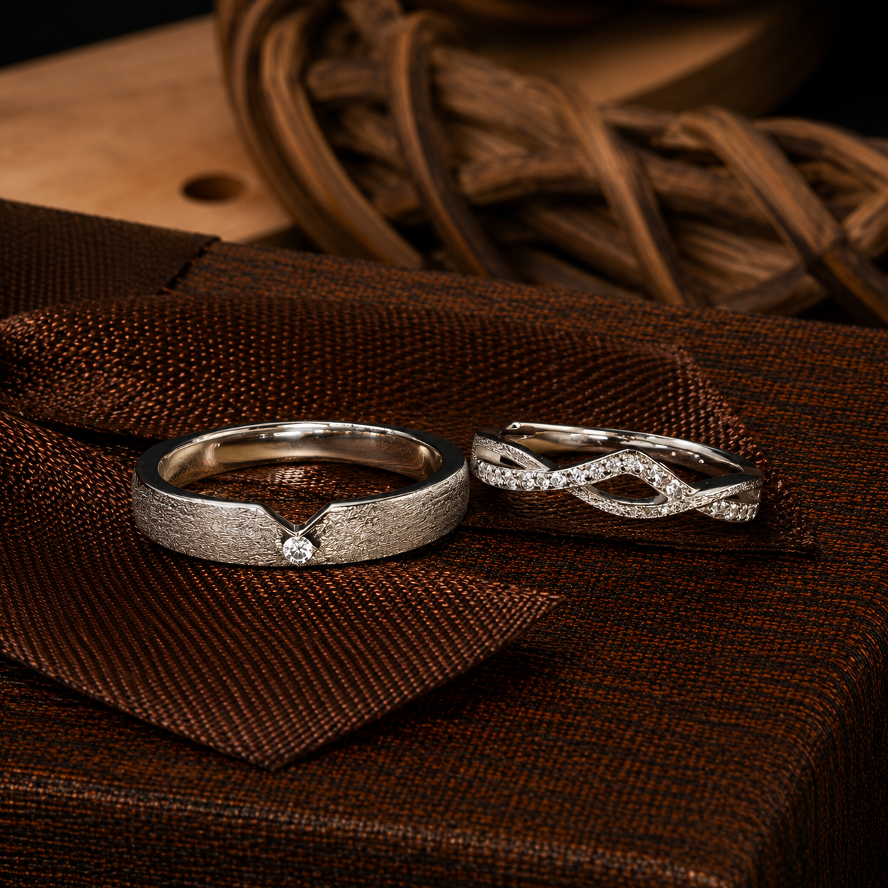 Elegant Silver Diamond-Accent Couple Rings 💍✨