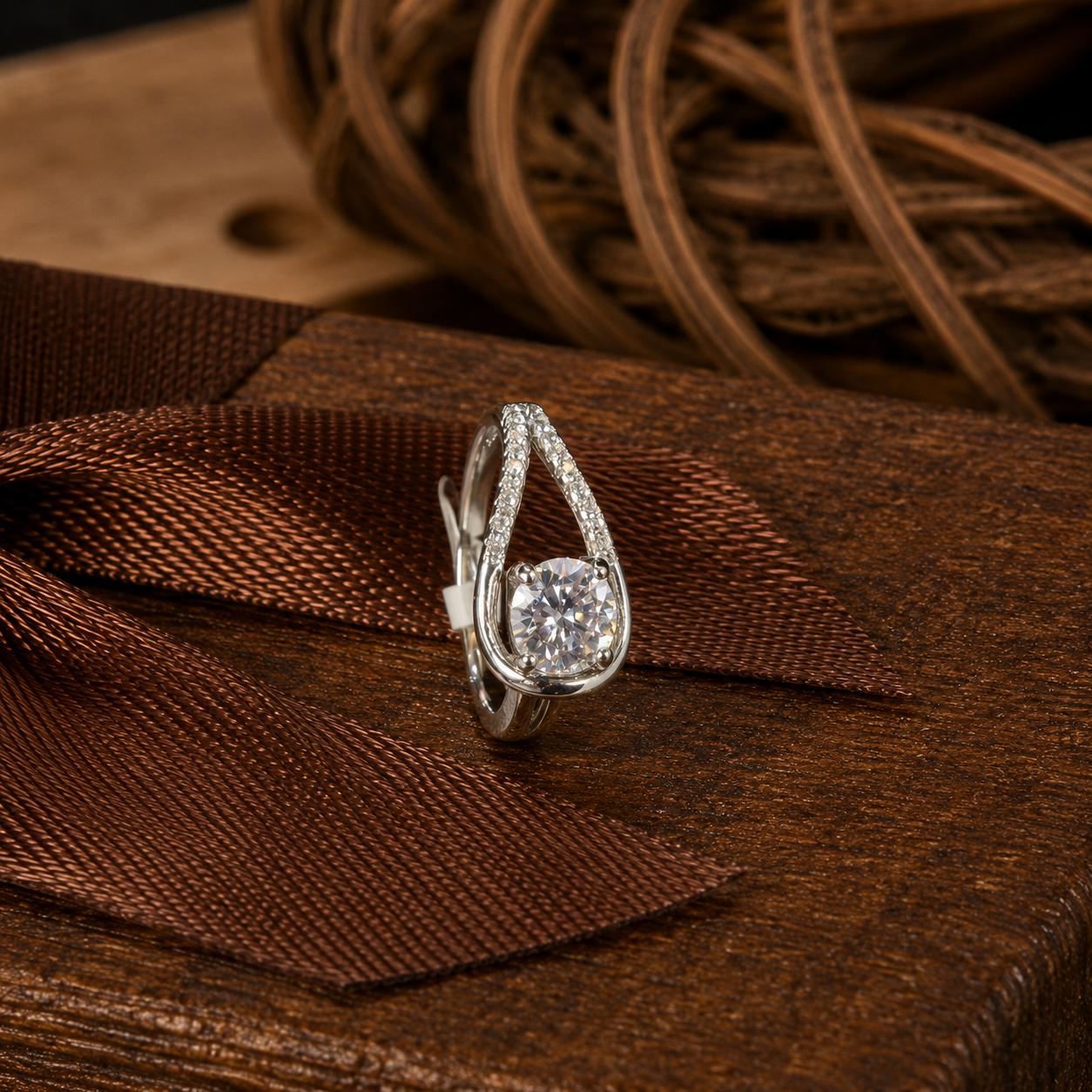 💍 Elegant Silver Teardrop Crystal Ring