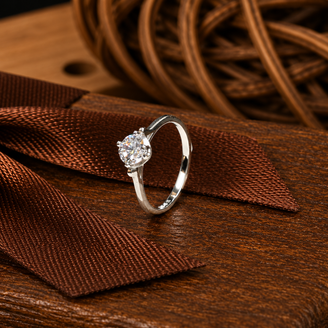 💍 Elegant Silver Solitaire Crystal Ring