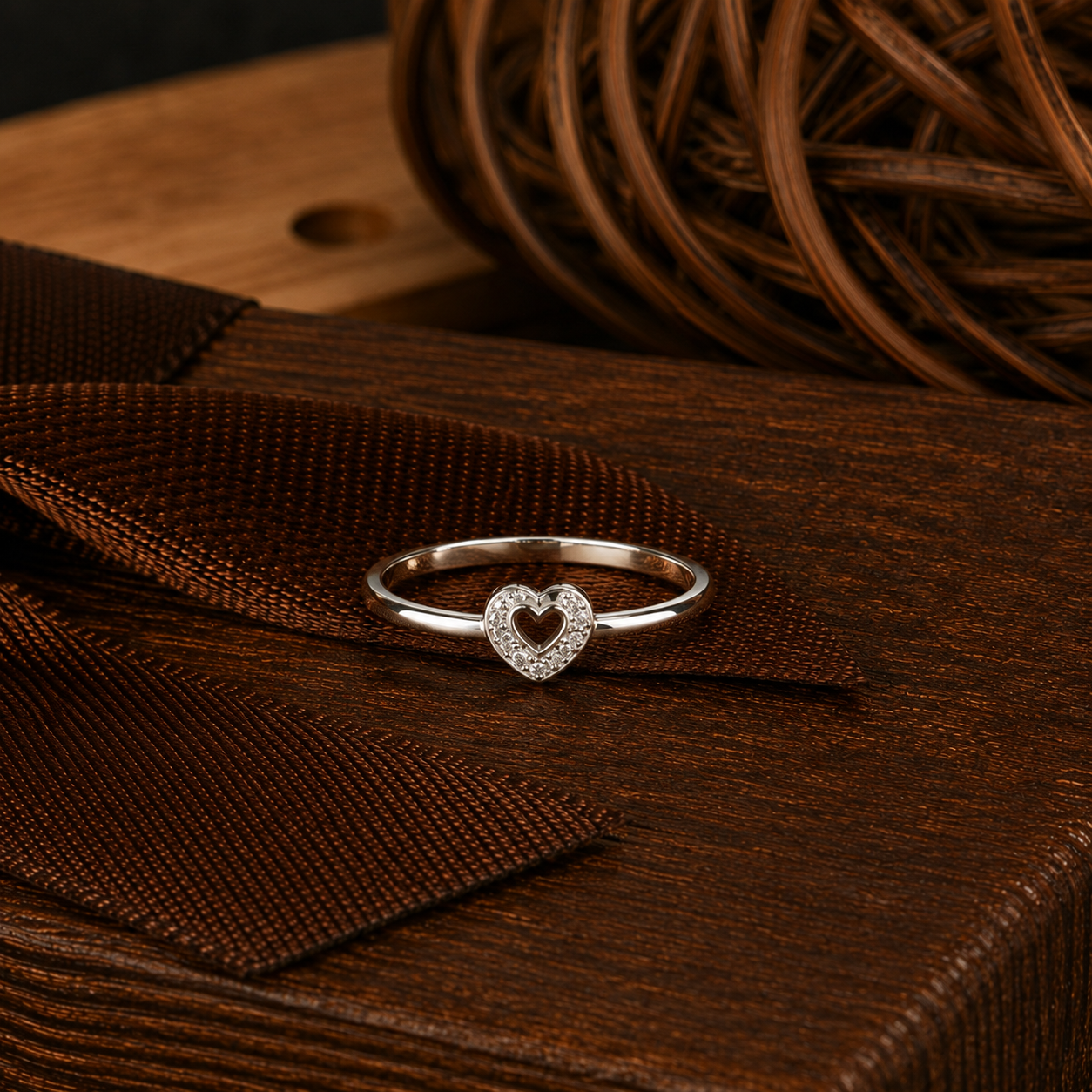 Elegant Silver Heart Crystal Ring