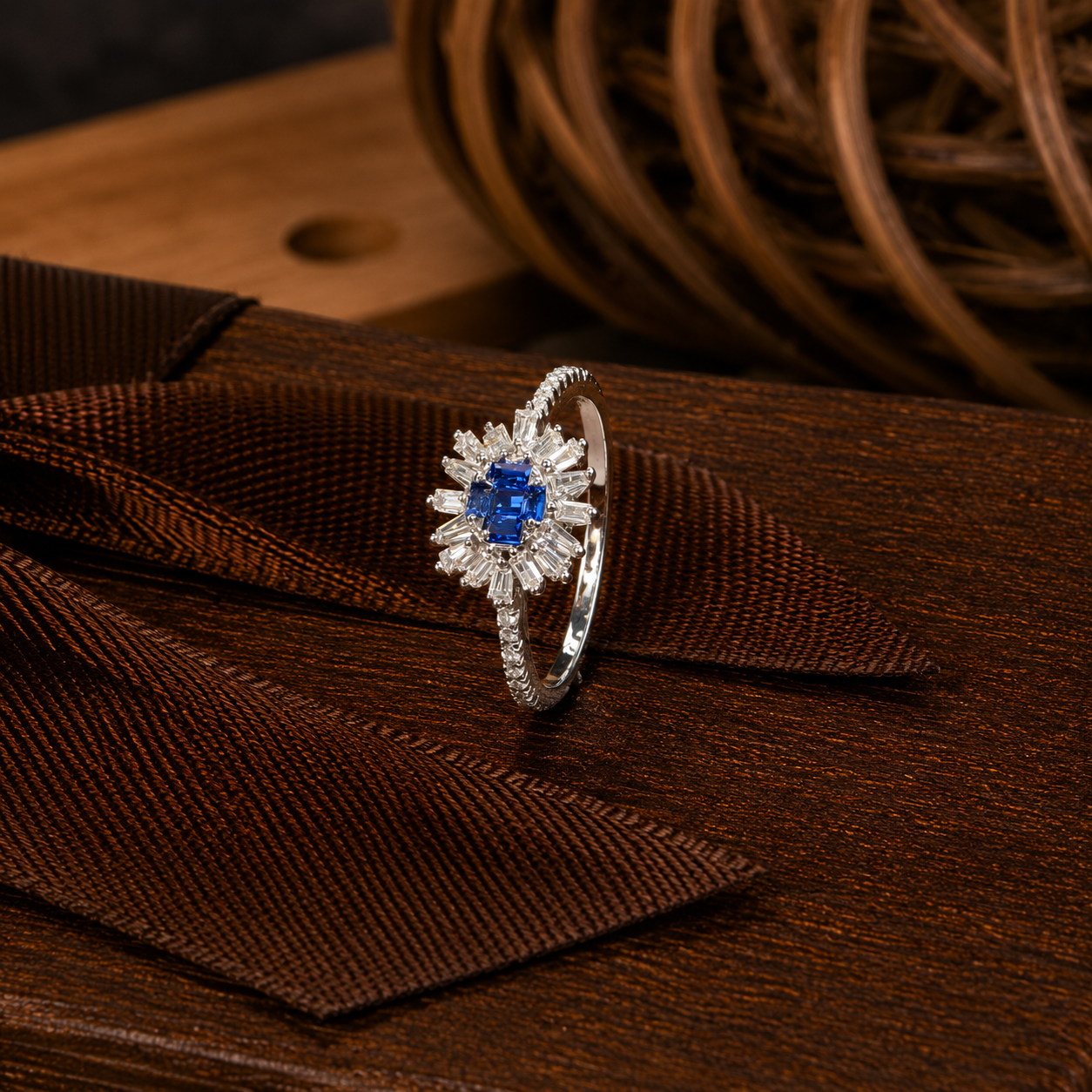 💎 Elegant Blue Sapphire Floral Silver Ring