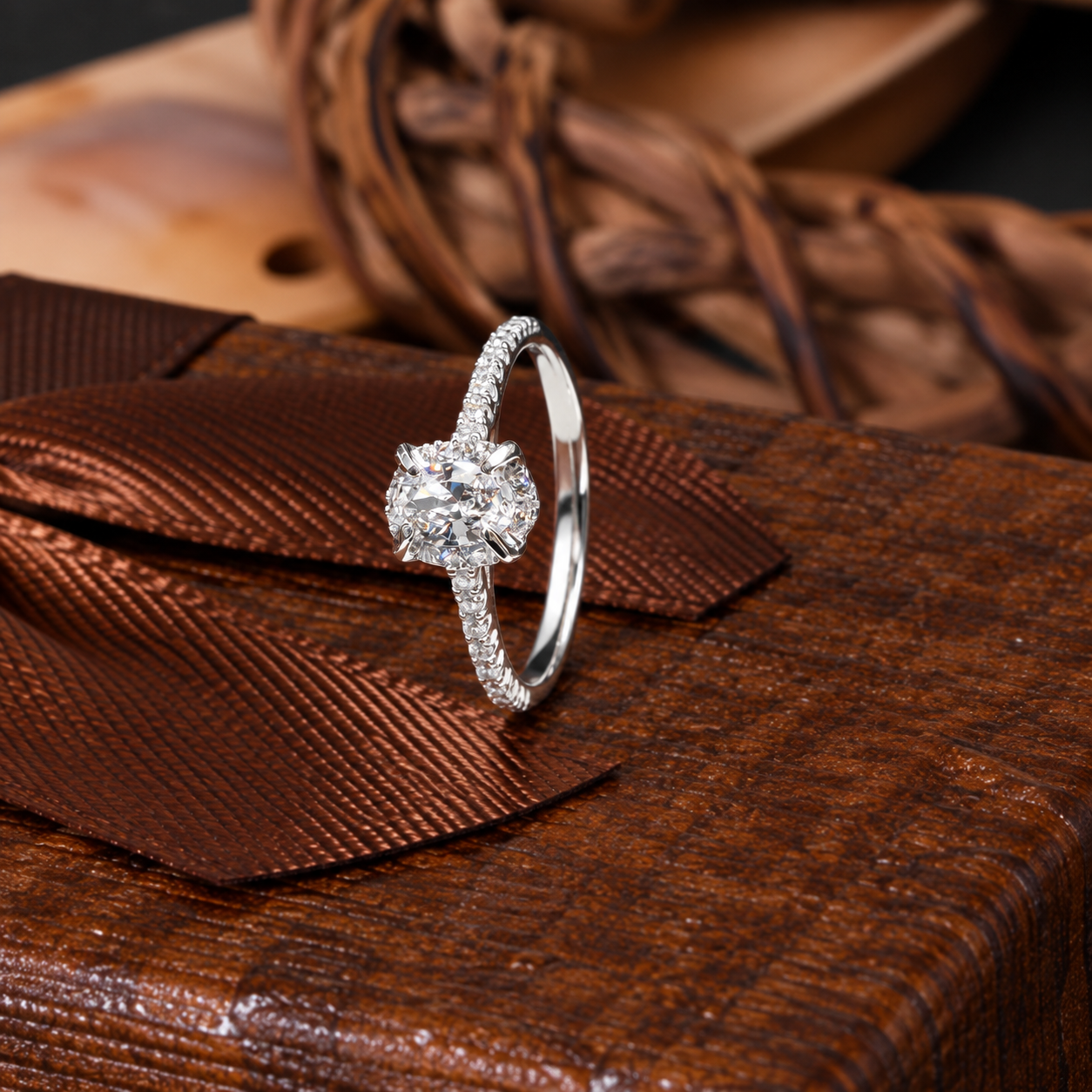 Elegant Silver Floral Crystal Ring