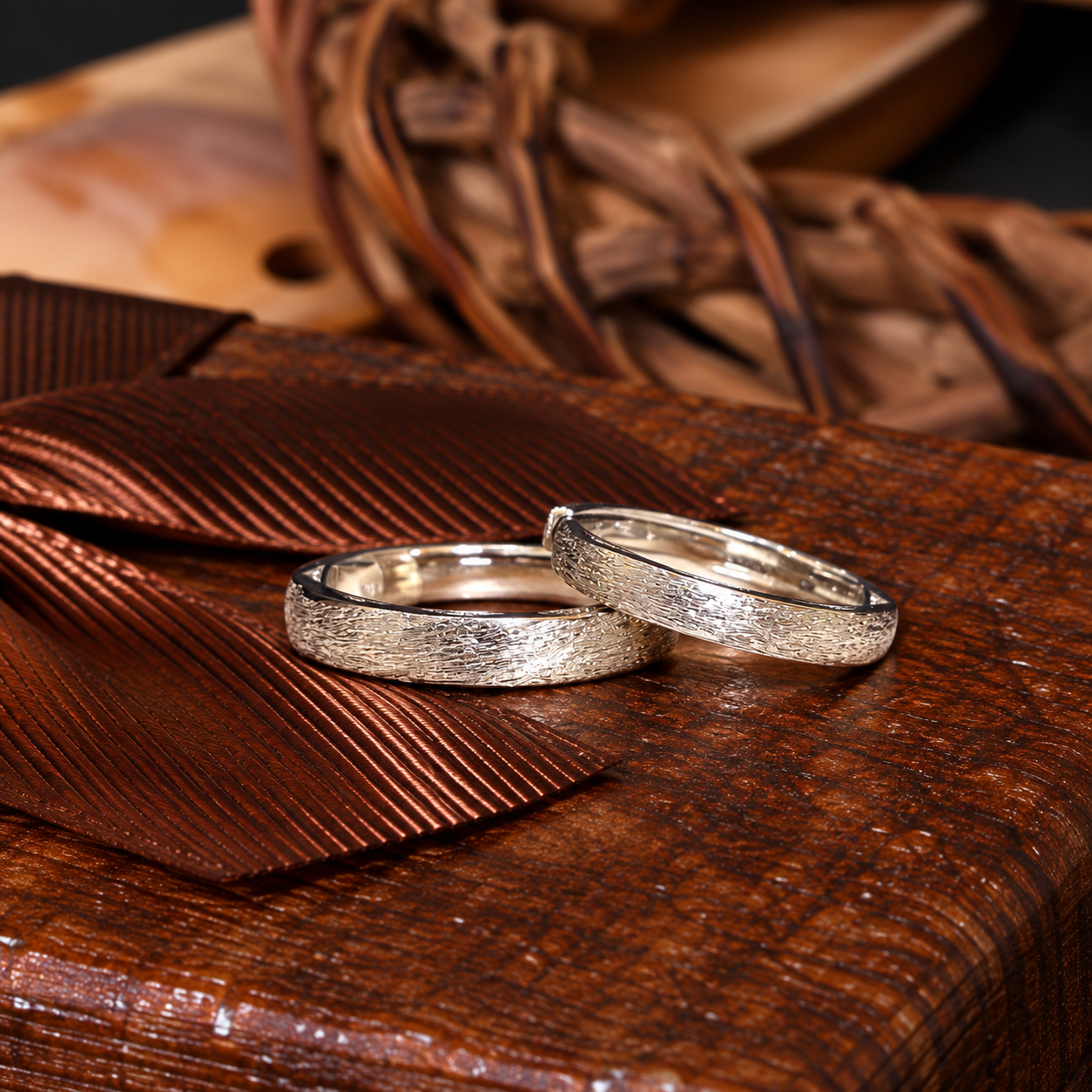 💍 Rustic Textured Silver Couple Rings