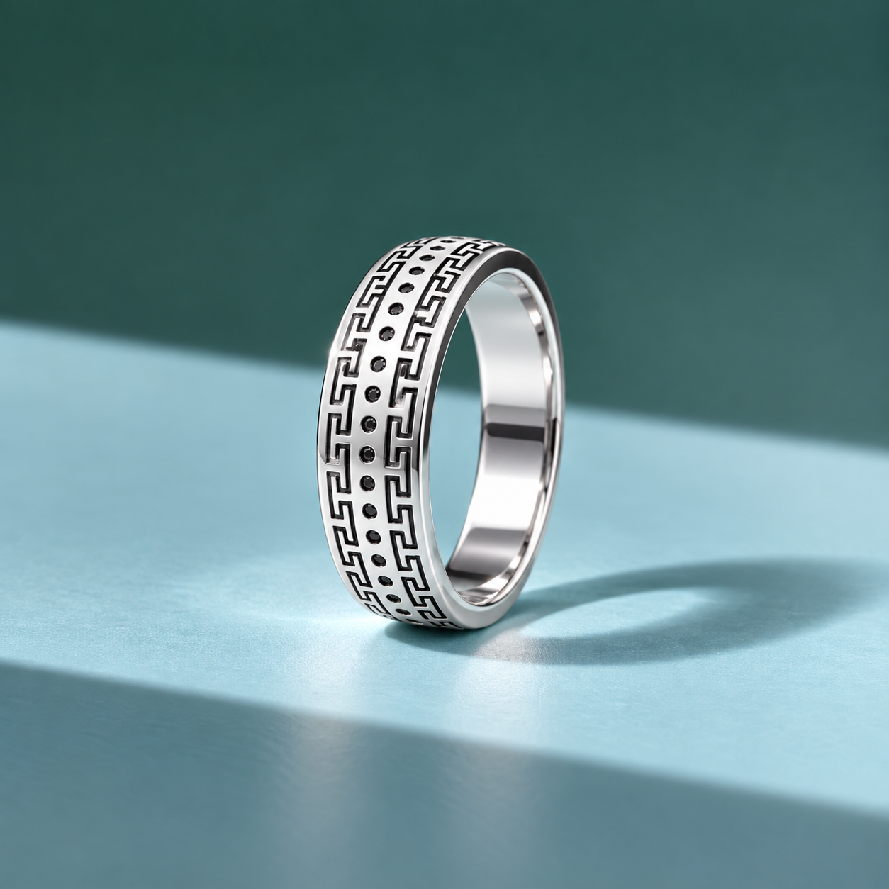Greek Key Pattern Silver Ring ✨