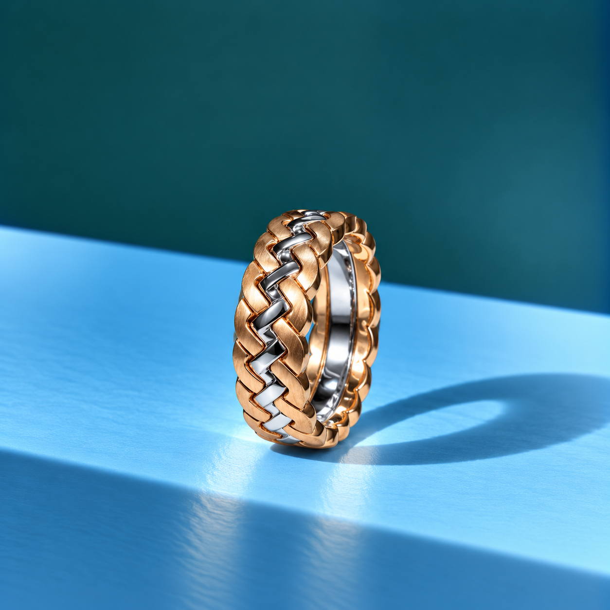 Elegant Two-Tone Braided Chain Ring