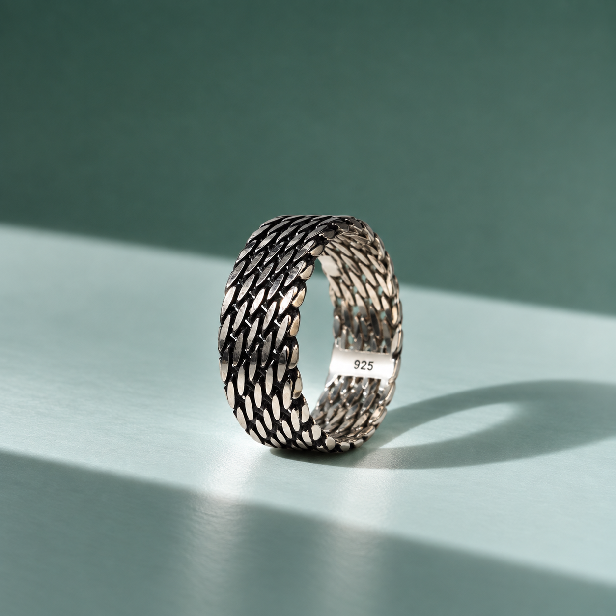 Elegant Black & Silver Braided 925 Ring