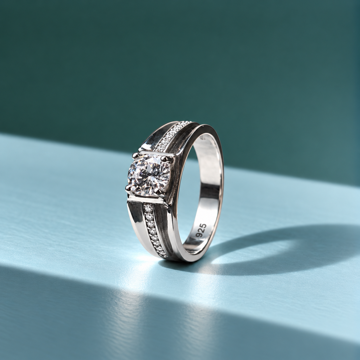 Elegant 925 Sterling Silver Crystal Solitaire Ring