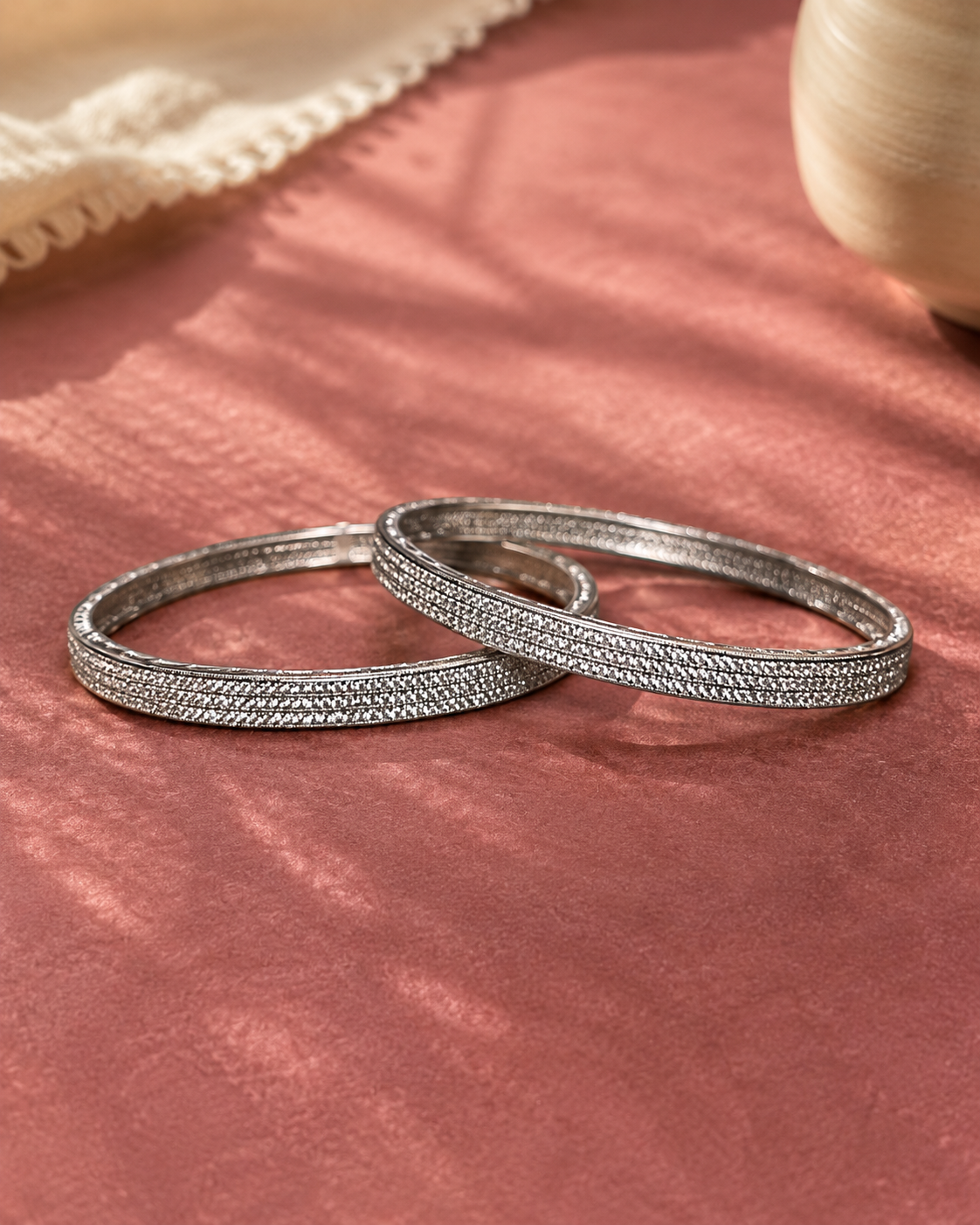 Elegant Silver Crystal Bangles ✨