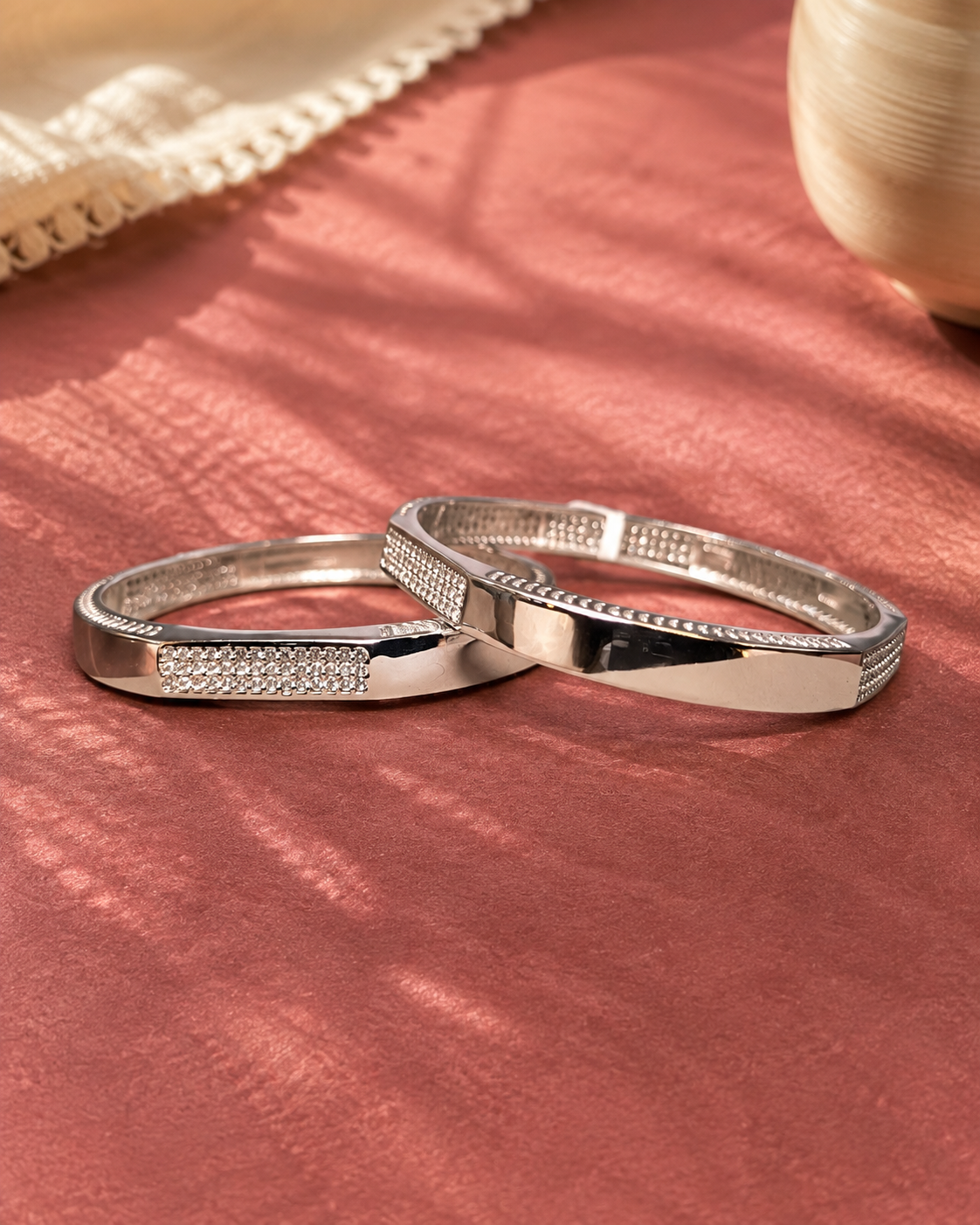 Elegant Silver Crystal Bangles ✨