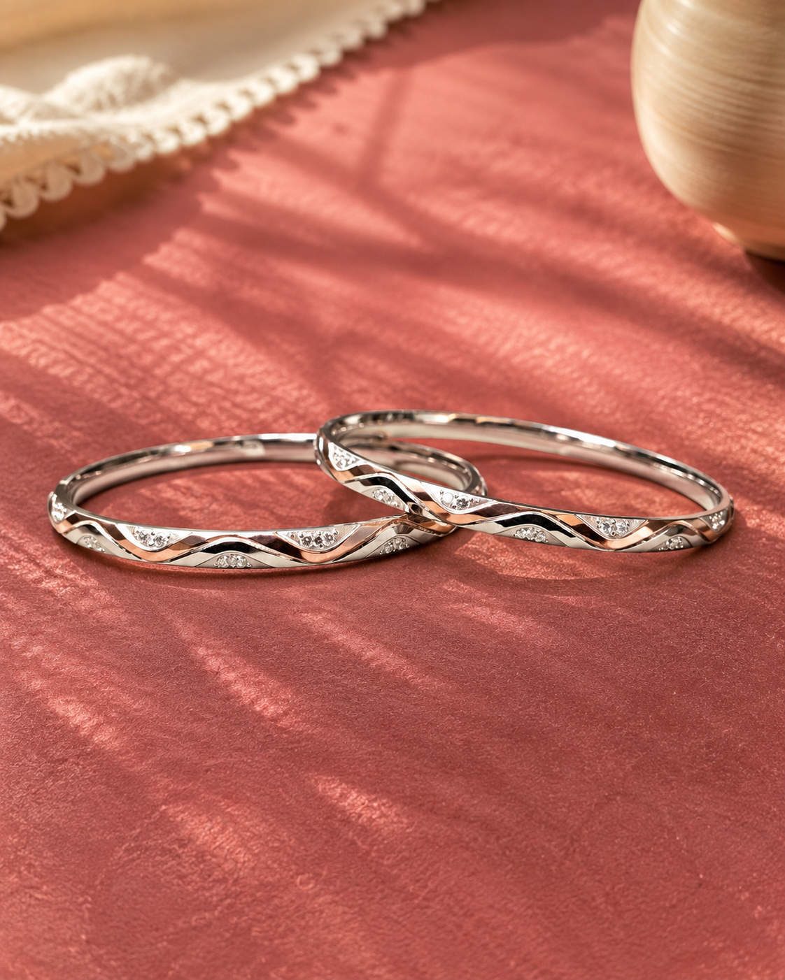✨ Elegant Rose Gold Infinity-Style Bangle Set