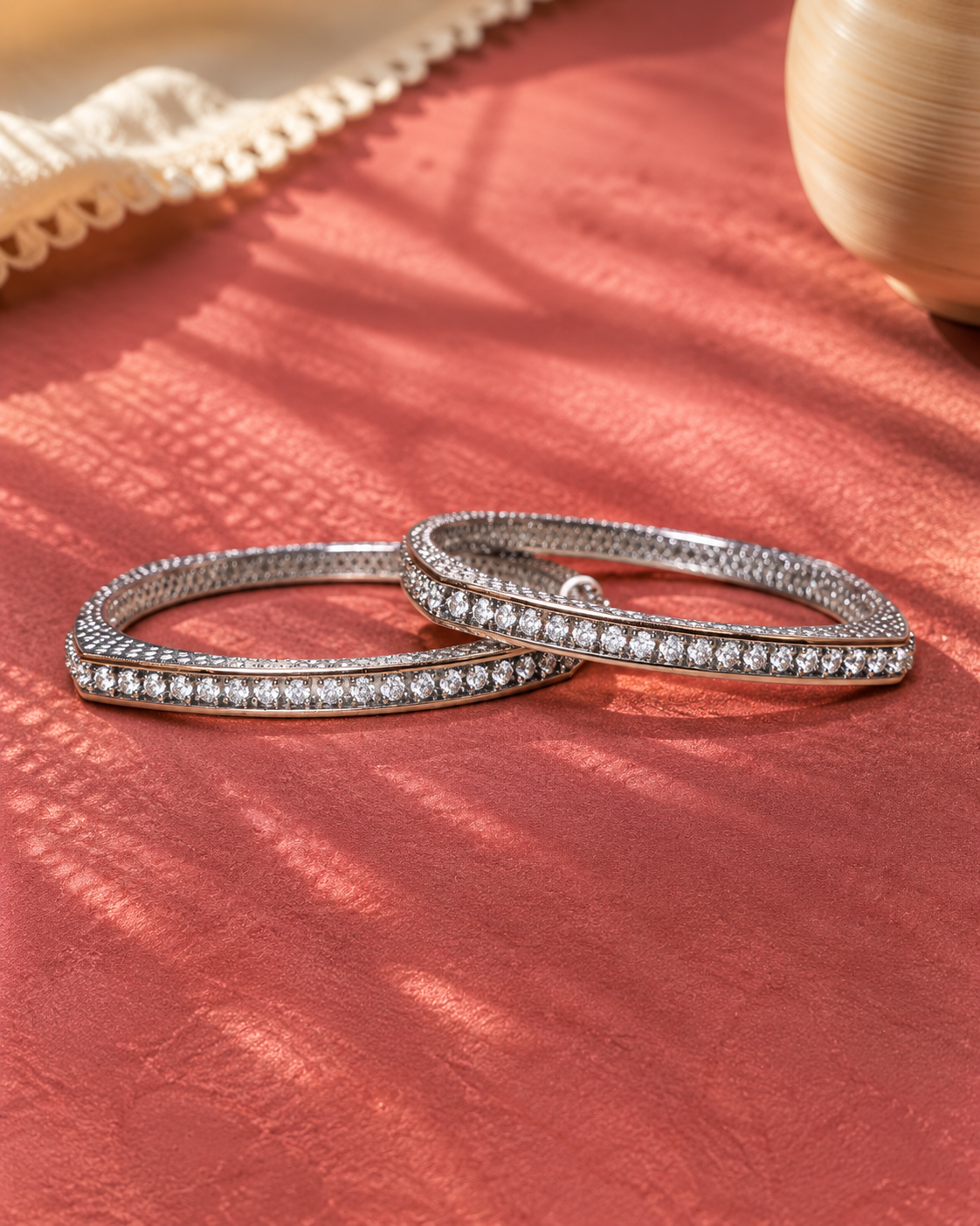 Elegant Silver Crystal Bangle Set ✨