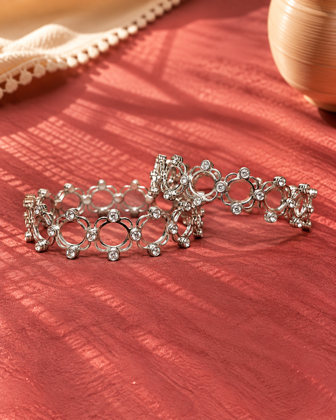 Elegant Silver Floral Crystal Bracelet ✨