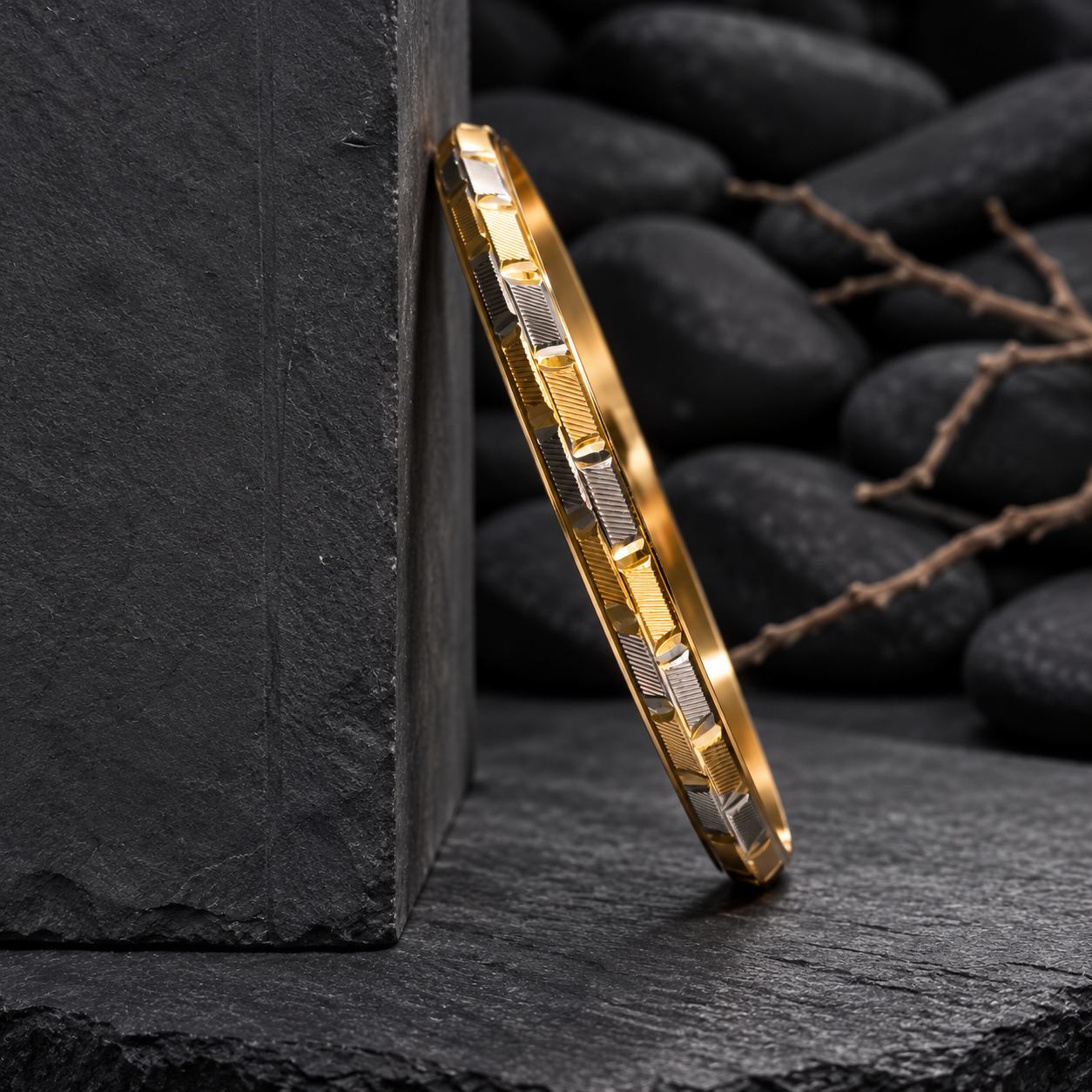 ✨ Golden Geometric Designer Bangle