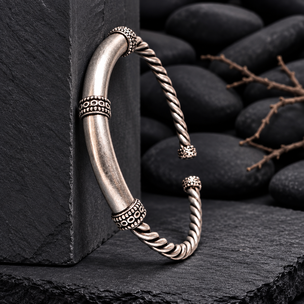 Vintage Silver-Tone Twisted Open Cuff Bracelet ✨