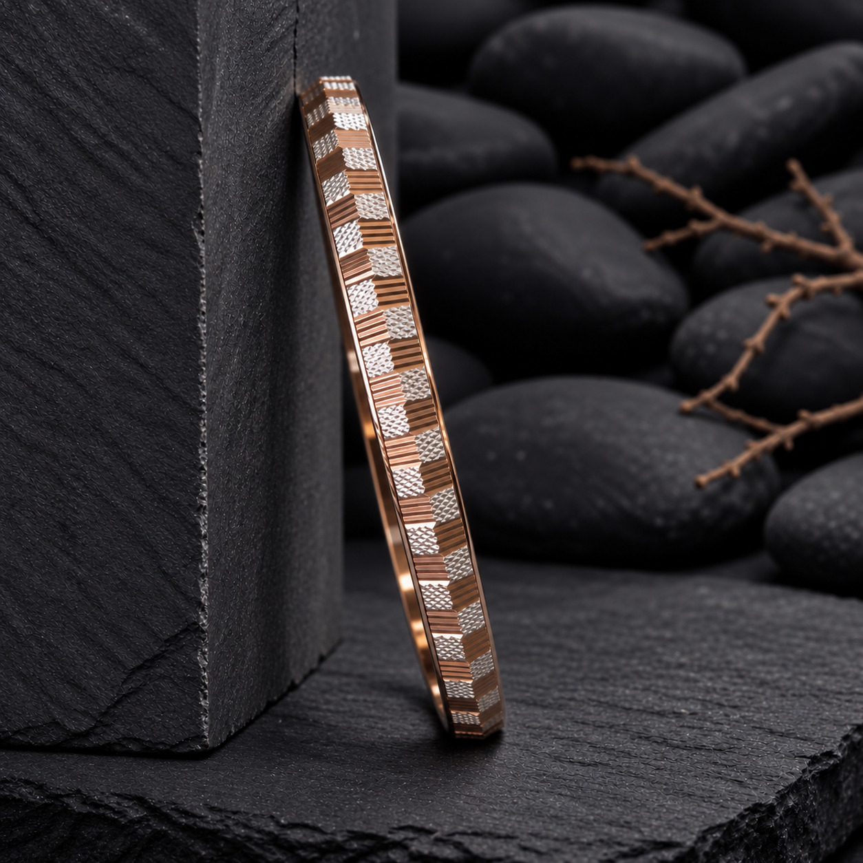 Rose Gold Geometric Textured Bangle