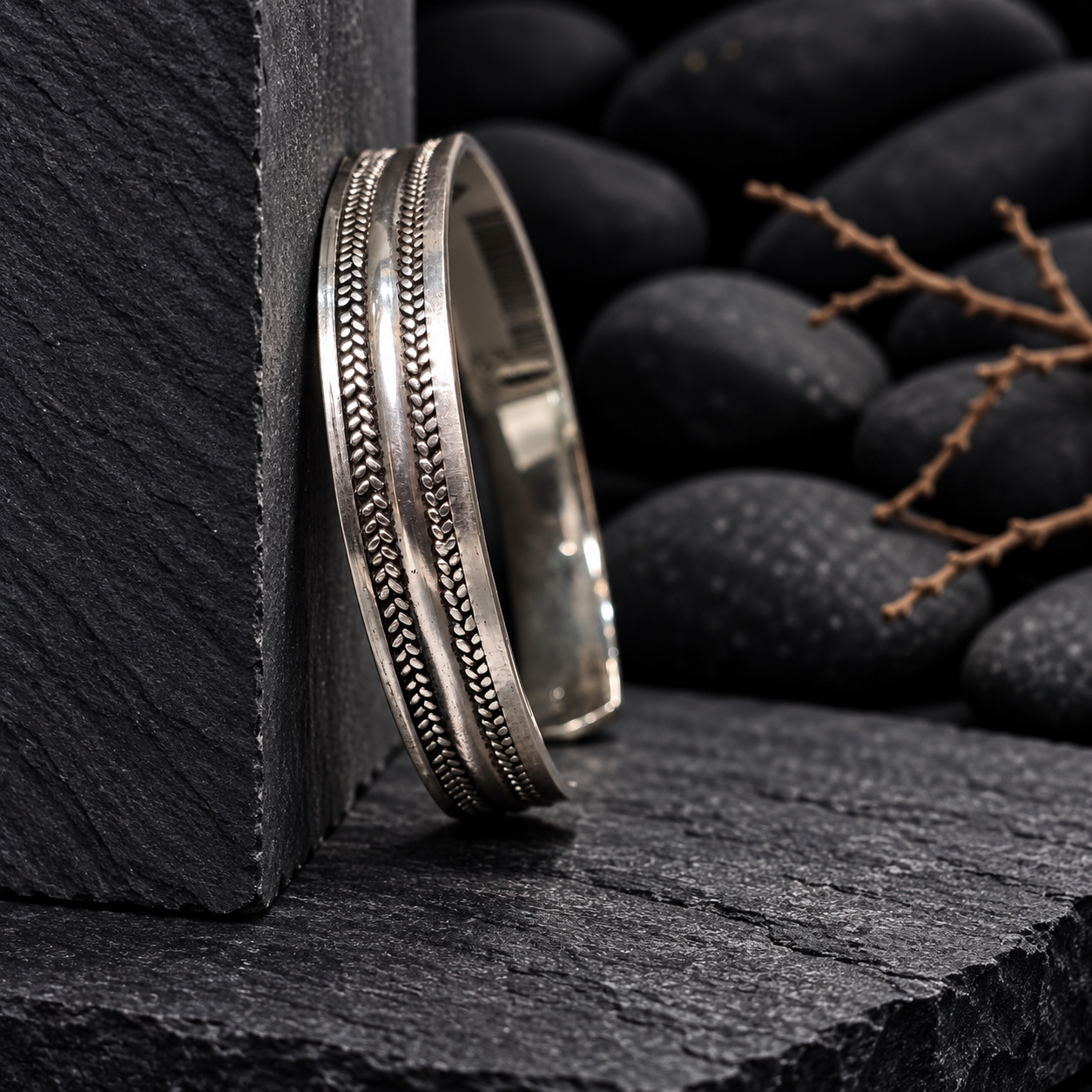 🖤 Oxidized Silver Textured kada