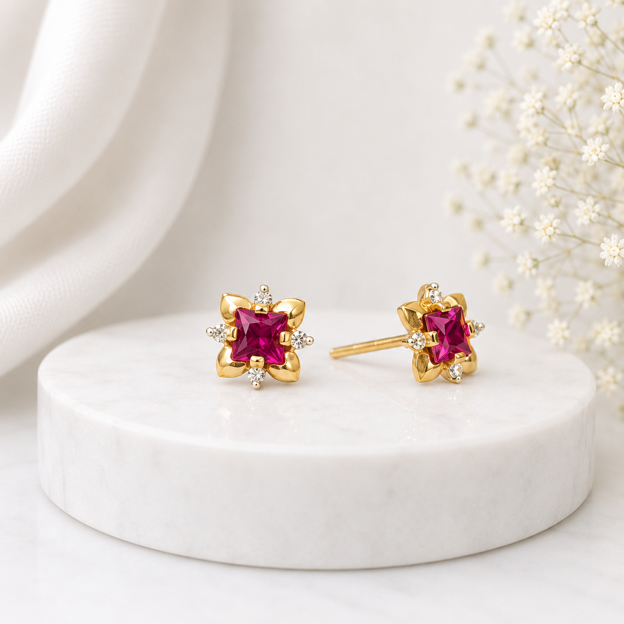 Ruby Blossom Stud Earrings 🌸💎