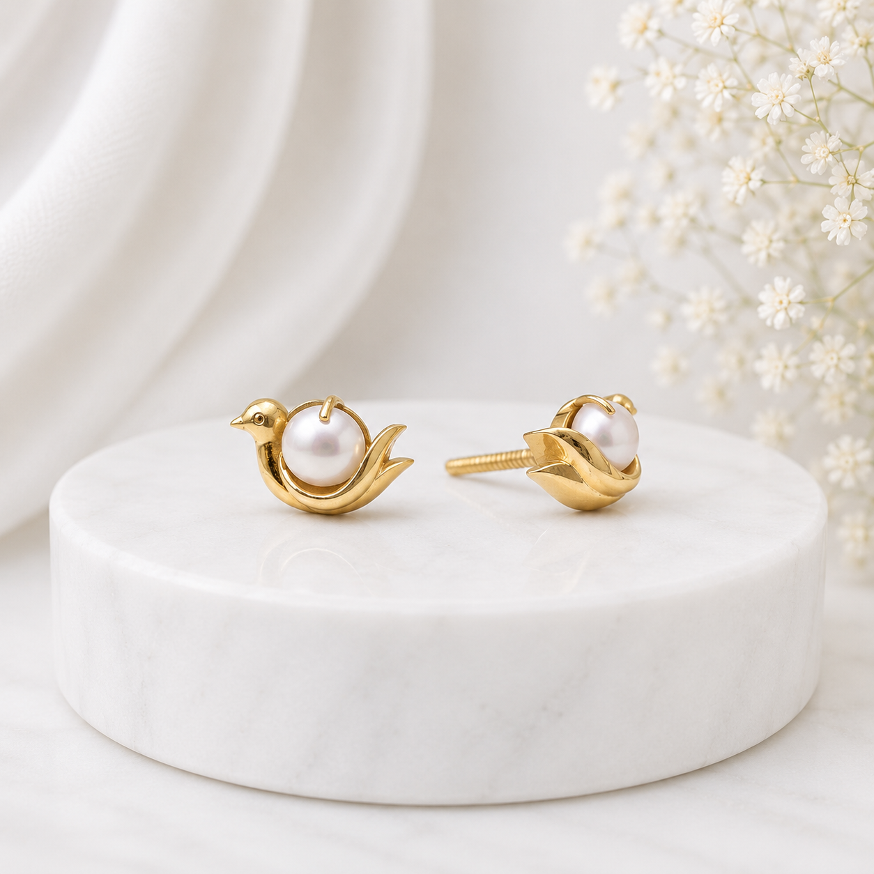 Golden Pearl Swan Studs 🦢✨
