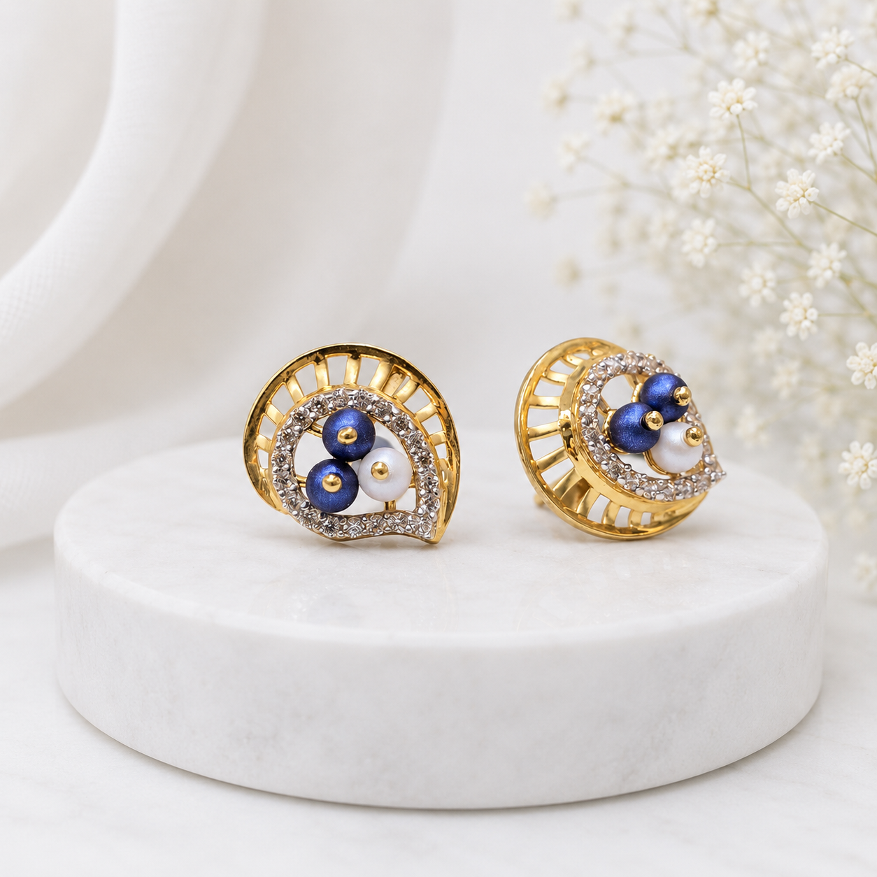 Royal Blue Pearl Gold Earrings 💙✨