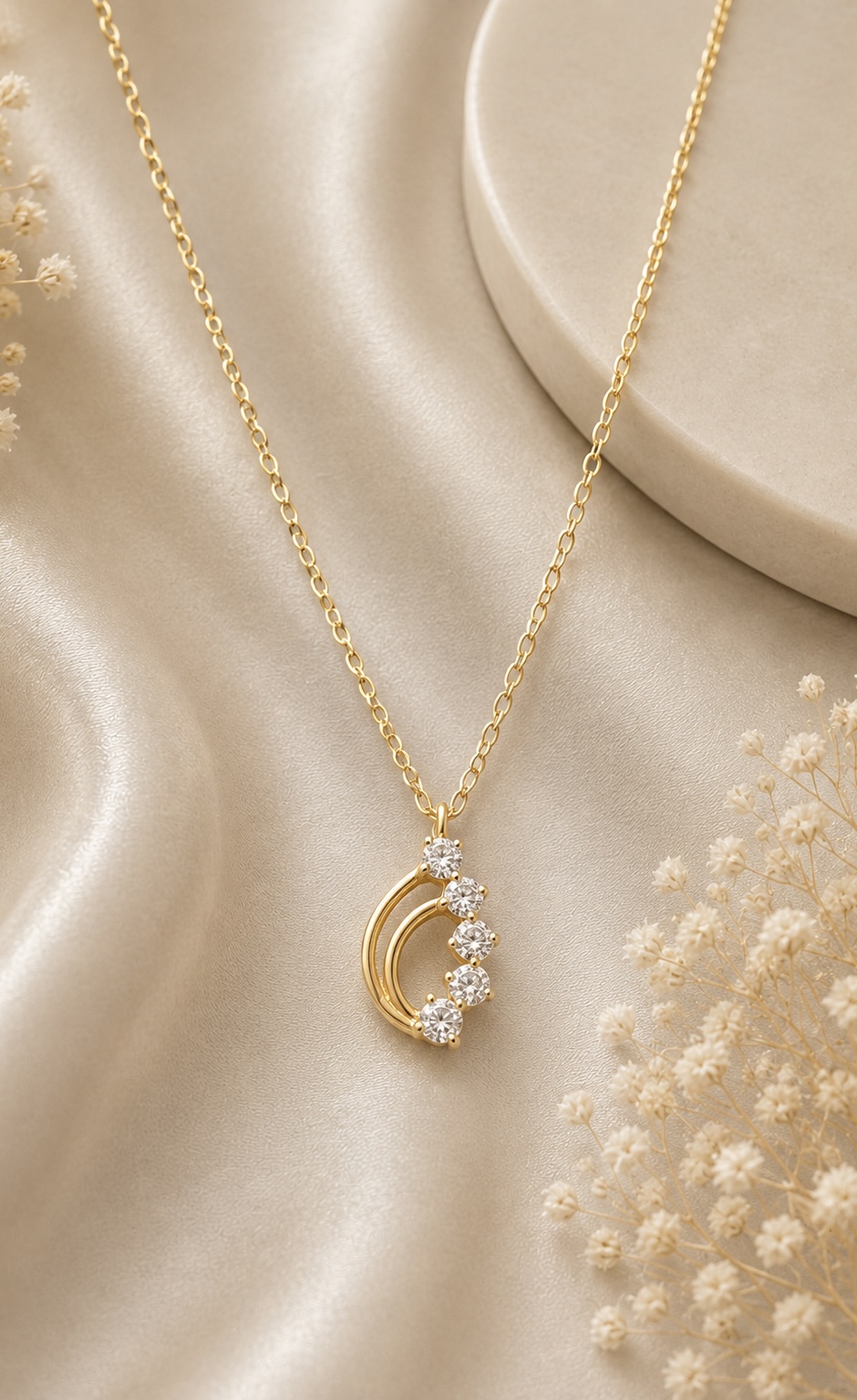 Golden Crystal Curve Pendant Chain ✨💛