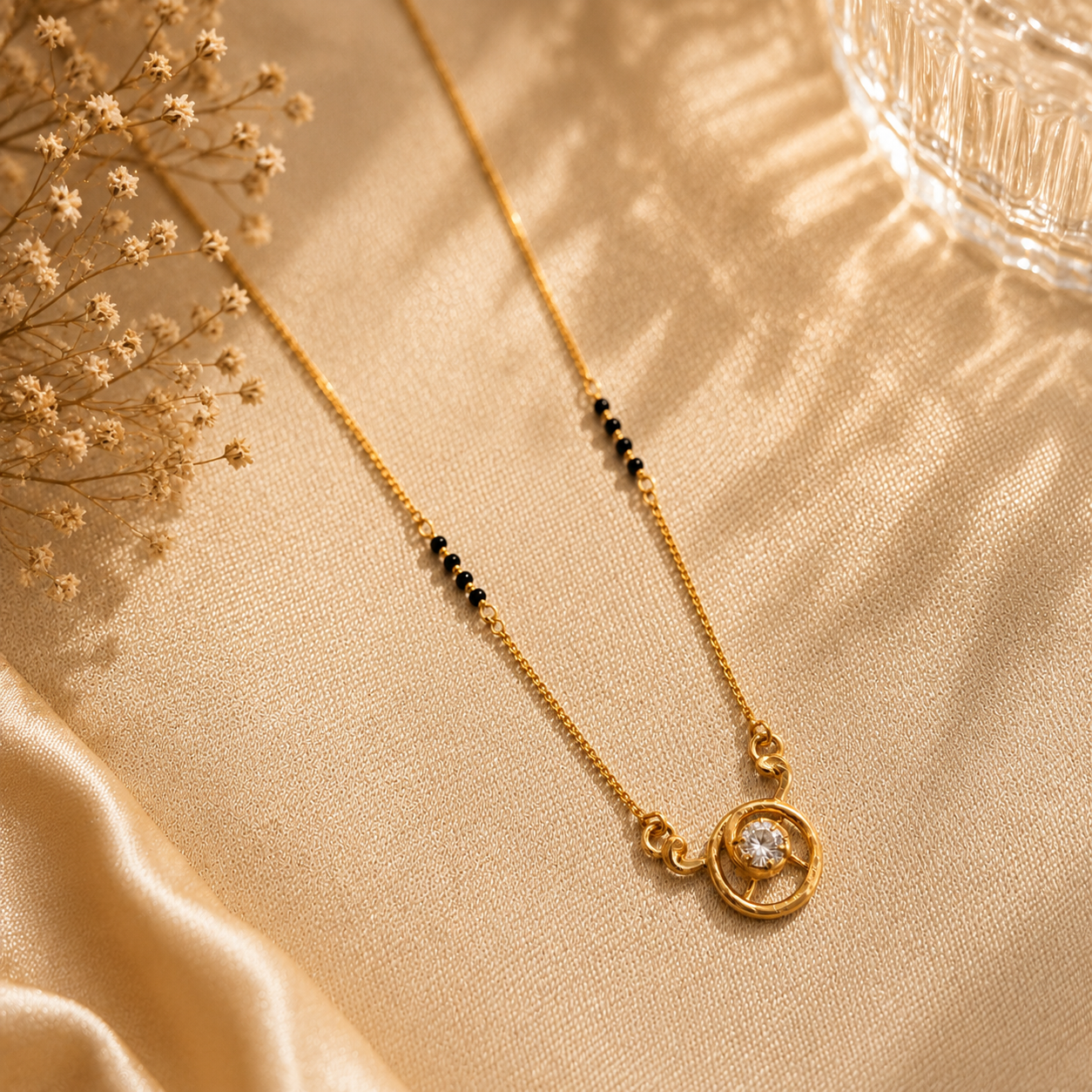 ✨ Golden Black Bead Circle Pendant