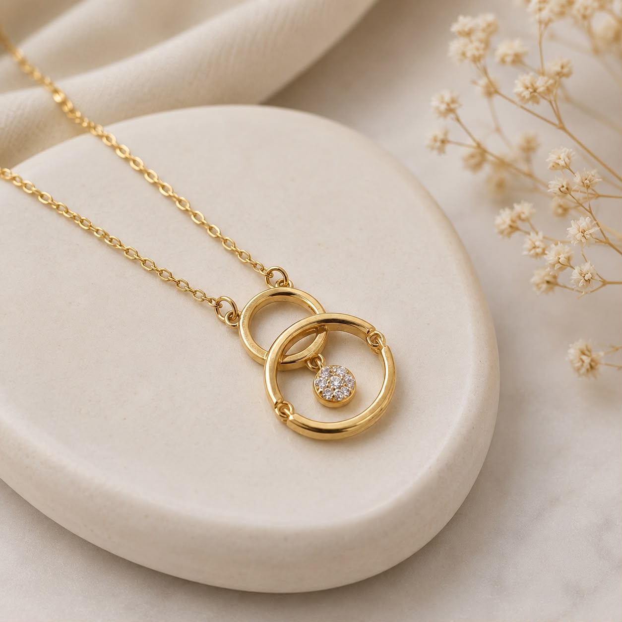 ✨ Golden Double Circle Pendant & Chain