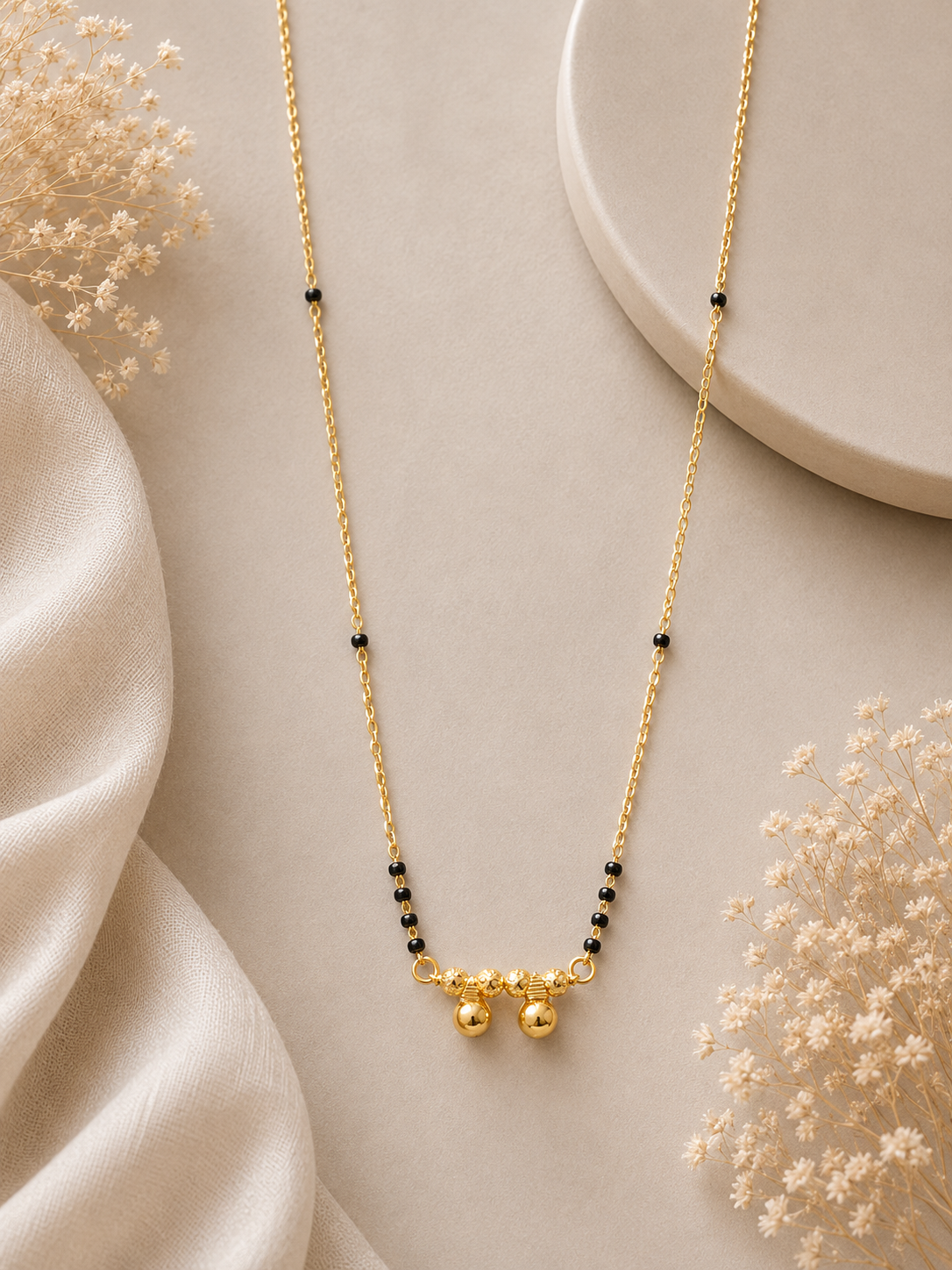 Elegant Gold & Black Beaded Mangalsutra ✨🖤