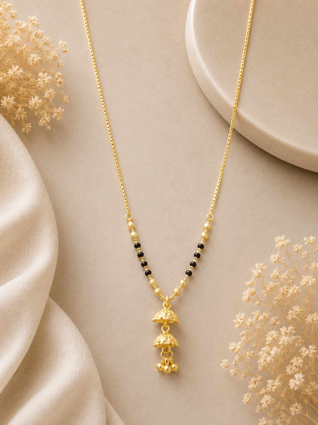 ✨ Golden Mushroom Pendant Mangalsutra