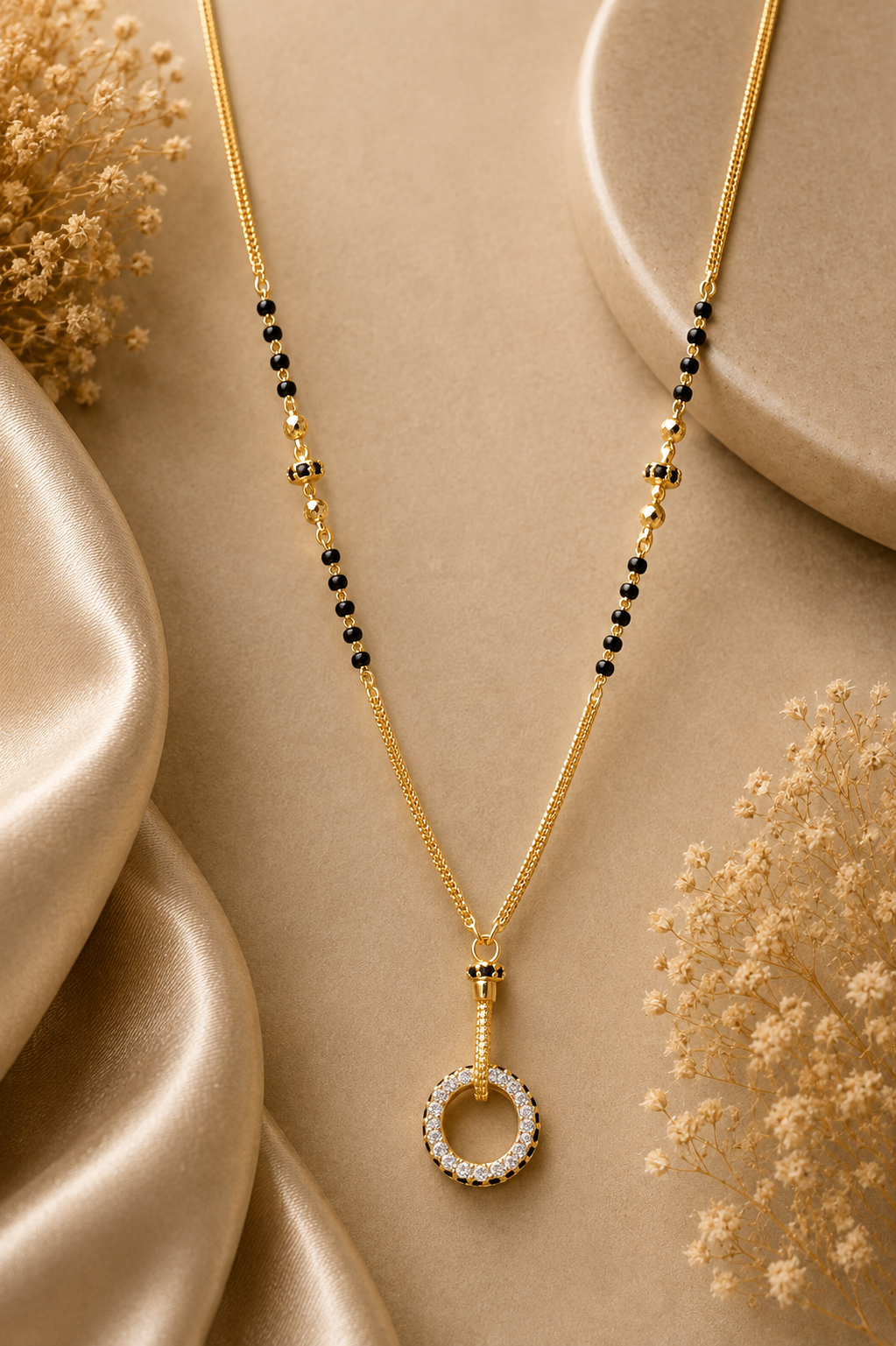 ✨ Golden Black Beaded Pendant Necklace