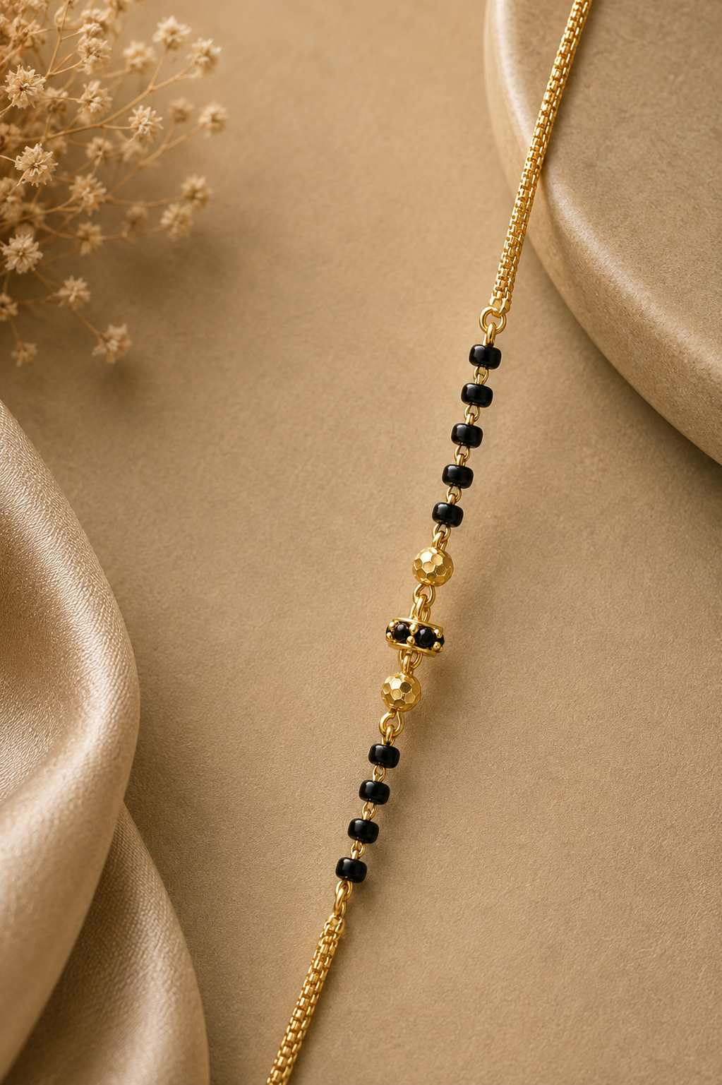 ✨ Golden Black Beaded Pendant Necklace