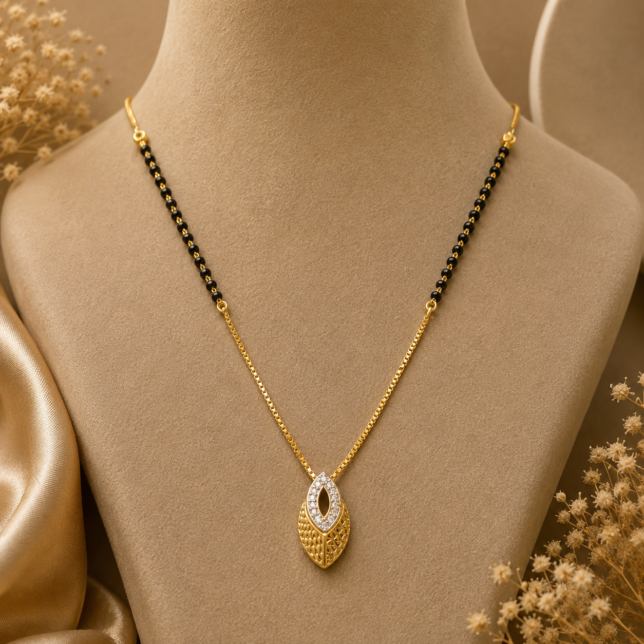 ✨ Golden Black Beaded Pendant Necklace