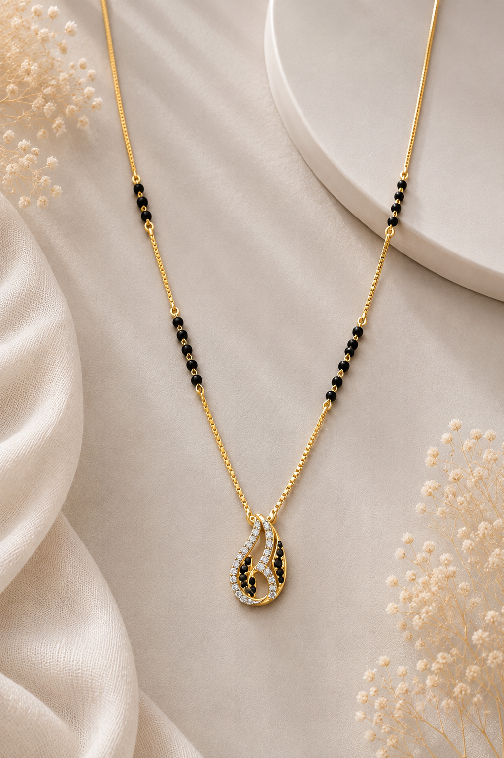 Black Beaded Gold Pendant Necklace ✨🖤
