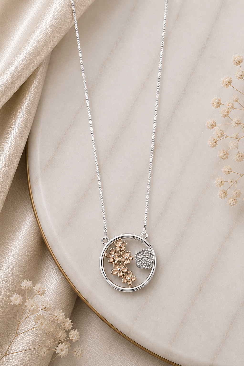 🌸 Rose Gold Floral Circle chain